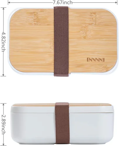 Vista 2 de Bento Box - Lonchera de bambú para adultos, a prueba de fugas, hermética, sin BPA, color blanco