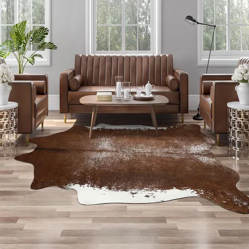 Vista 7 de Alfombra de piel de vaca sintética AROGAN, alfombra premium con estampado de vaca para decoración occidental boho, piel de vaca para dormitorio Negro