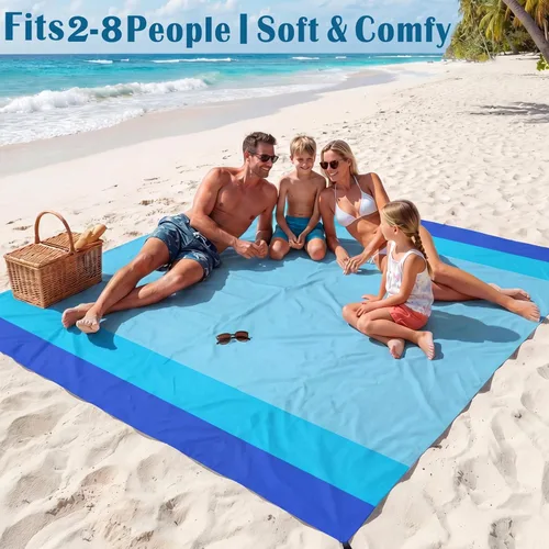 Vista 4 de Famstar Manta de playa de gran tamaño extra grande 78 x 81 pulgadas/10 x 9 pies, manta de playa impermeable a prueba de arena para 2-8 adultos