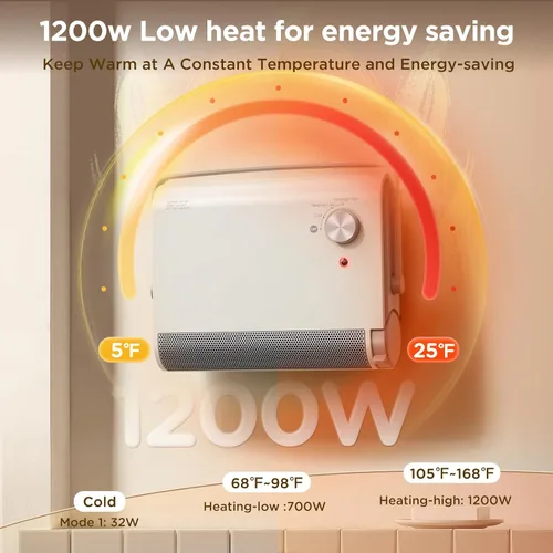 Vista 4 de EasyAcc Calentadores de Pared para Uso en Interiores, Montados en la Pared, (IPX2) Calentadores de Pared PTC de 1200W para Baño, Oscilación de 30°