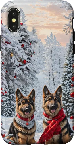 Vista 5 de iPhone 16 Lindo perro pastor alemán en paisaje nevado feliz Navidad caso