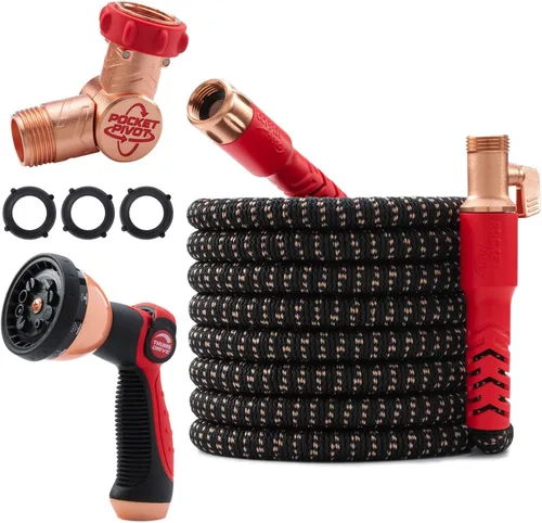 Vista 13 de Pocket Hose Copper Head con nueva bisagra de bolsillo, manguera de jardín expandible de 25 pies, VISTO EN LA TV, gira 360°, tubo avanzado Tri-Tex
