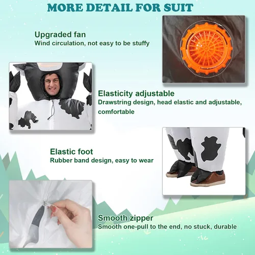 Vista 5 de ISTOOLL Disfraz inflable de Pascua disfraz de vaca inflable de Navidad divertido cosplay fiesta festival mascarada traje de aire inflable de cuerpo