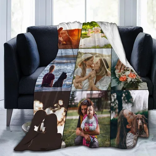 Vista 10 de Manta de cama personalizada con texto de fotos, mantas personalizadas con collage de fotos, mantas personalizadas para regalo de cumpleaños 1 Foto