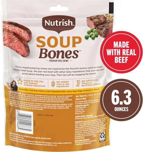 Vista 4 de Rachael Ray Nutrish - Tiras masticables para perros con sabor a sopa de huesos de mayor duración Rawhide-Free, Contains No Artificial Flavors or