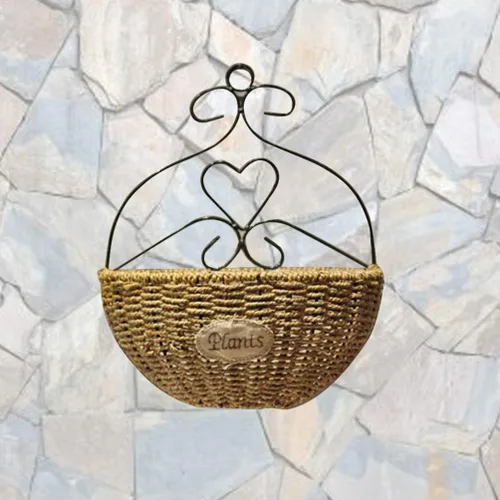Vista 4 de Hemoton Maceta colgante tejida hecha a mano para montaje en pared, de 13.38 x 11.02 x 5.90 pulgadas, con forro impermeable para decoración