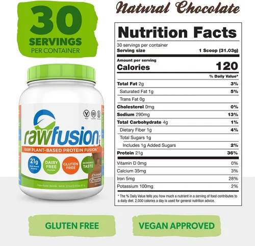 Vista 2 de San Nutrition rawfusion Plantas Proteínas en Polvo, natural Chocolate, 1 libra, SAN1041/100/101, 1, 1