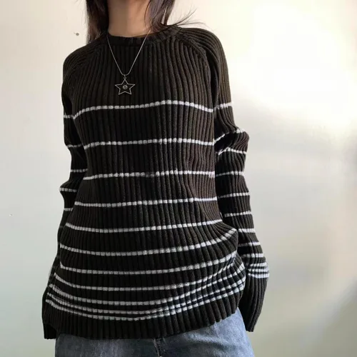 Vista 3 de CYee Y2K - Suéter holgado para niñas del centro de la ciudad, ropa de tira gótica emo, estilo hada, grunge, Alt, sudadera vintage hippie