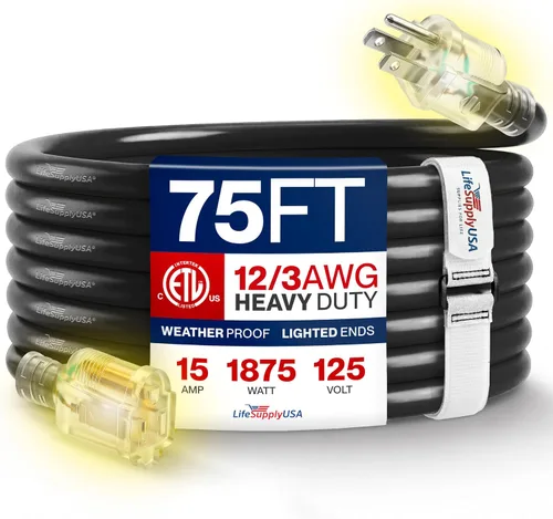 Vista 77 de Cable de extensión de 3 pies para exteriores/interiores, calibre 10/3, ultra resistente, SJTW, resistente al agua, certificación ETL, cable