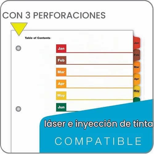 Vista 5 de Cardinal OneStep - Separadores de carpeta, 12 pestañas mensuales, tabla de contenido personalizable, pestañas multicolor reversibles, 1 juego