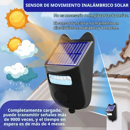 Vista 2 de Alarmas solares inalámbricas para entrada exterior resistente a la intemperie, detector de movimiento y sensor para 1000 pies de largo alcance, sin