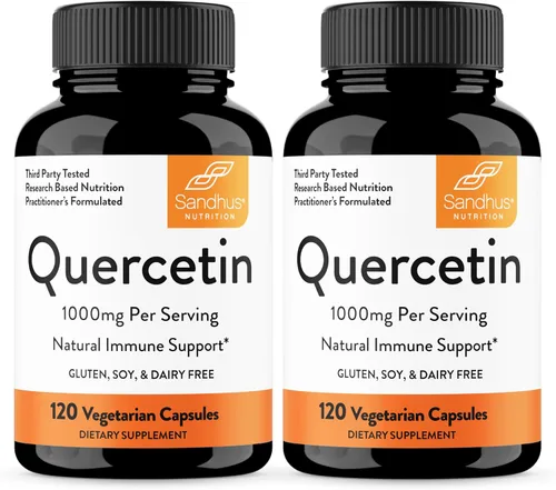 Vista 11 de Quercetina 500mg Cápsulas vegetarianas 120 unidades 1000 mg por porción de 2 cápsulas Suplementos de apoyo inmunológico para respiratorio, salud
