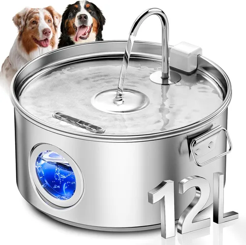 Vista 9 de Fuente de agua para perros grandes, fuente de agua de acero inoxidable de 3.2 galones/406 oz/12 L, dispensador de agua silencioso para perros