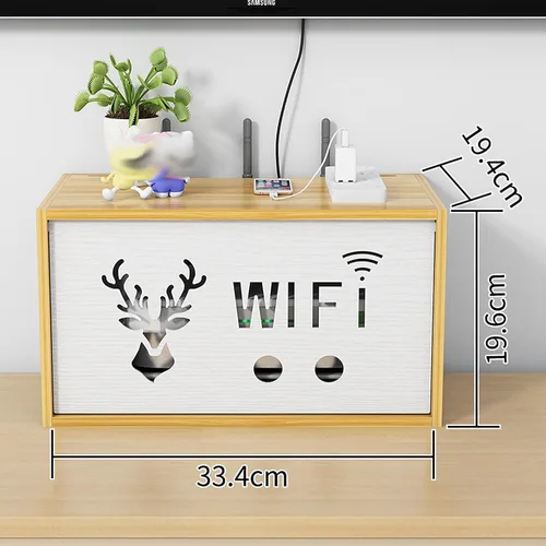 Vista 2 de Estante flotante de pared para enrutador WiFi, gabinete de almacenamiento WiFi, estante de enrutador, viene con 100 bridas negras de 5.906 in