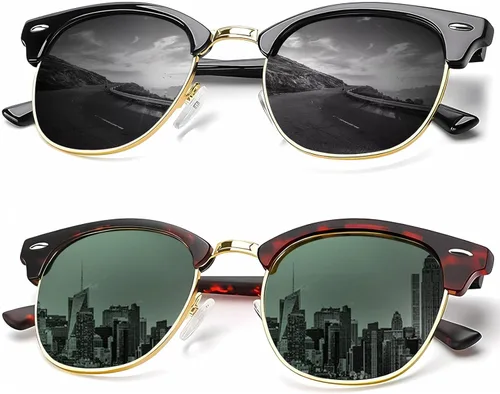 Vista 41 de KALIYADI - Gafas de sol polarizadas para hombres y mujeres unisex, marco semirretráctil, estilo retro, para conducir, con bloqueo UV