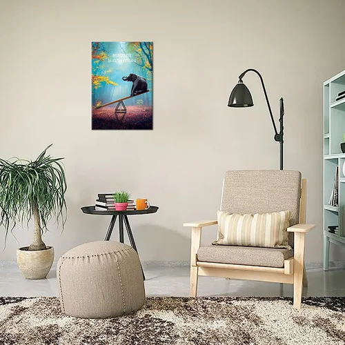 Vista 5 de SKASNFAI Arte de Pared de Elefante Mentalidad Motivación Lienzo de Pared de Oficina Póster de Animales Obra de Arte Enmarcada para Sala de Estar