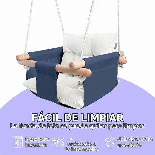 Vista 6 de CaTeam - Columpio de lona para bebé, silla colgante de madera con cinturón de seguridad, silla de columpio para bebé duradera, columpio
