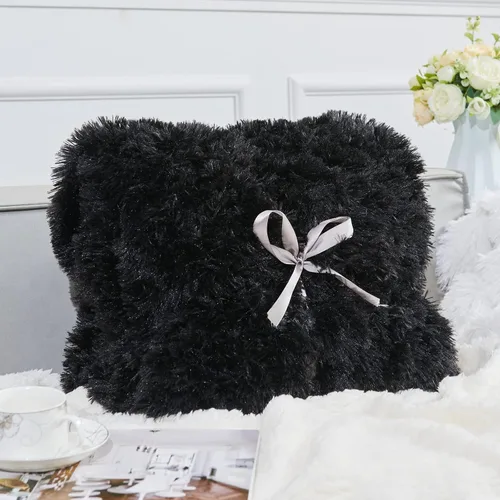 Vista 6 de GONAAP Manta de Tiro Difusa de Piel Sintética Negra Súper Suave Acogedora Felpa Difusa Peluda para Sofá Sillón Cama (Negro, Tiro(50"x60"))
