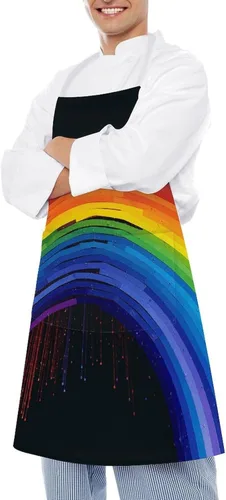 Vista 4 de Personalized Rainbow Adult Apron, Kitchen Cooking Aprons for Woman Man, Adjustable Bib Apron with Pocket for Baking, BBQ Crafting Outdoors, Dining