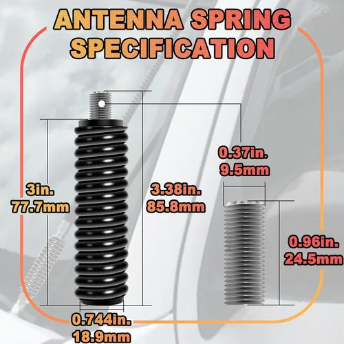 Vista 5 de SS-3H CB Montaje de resorte de antena 2 Pack 3/8-24 Rosca para látigos CB de hasta 60 pulgadas Negro