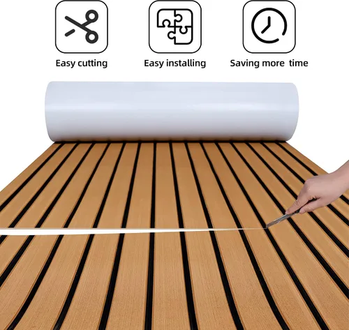Vista 2 de FOCEAN Boat Flooring EVA Foam Boat Decking Faux Teak Marine Flooring Marine Mat Sheet for Motorboat Jon Boats Bass Boat RV Kayak, 94.5"x
