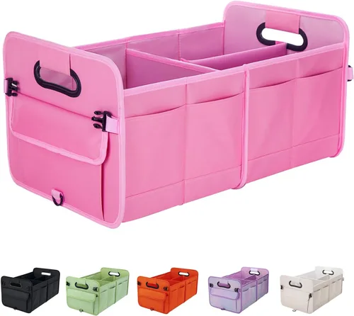 Vista 13 de titiyiof Organizador de maletero para SUV y sedán, organizadores y almacenamiento de automóvil, correas plegables y ajustables, organización Beige