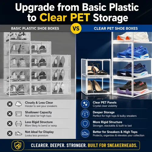 Vista 3 de 1 paquete de cajas de zapatos de acrílico transparente para tamaño 12