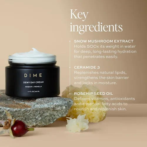 Vista 3 de DIME Beauty Dewy Day Cream - Crema hidratante facial antienvejecimiento con aceite de rosa mosqueta, ceramidas y hongos de nieve para pieles secas