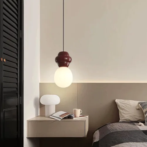 Vista 2 de French Oval Glass Pendant Light Modern Milk White Mini Hanging Light Fixtures Adjustable Cord Chandelier for Dining Room Cafe Home E27/E26 Red