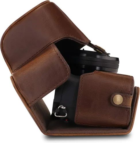 Vista 3 de MegaGear MG1652 Ever Ready Funda de cuero para cámara Compatible con Sony Alpha A6100, A6400 (16-50mm) - Marrón
