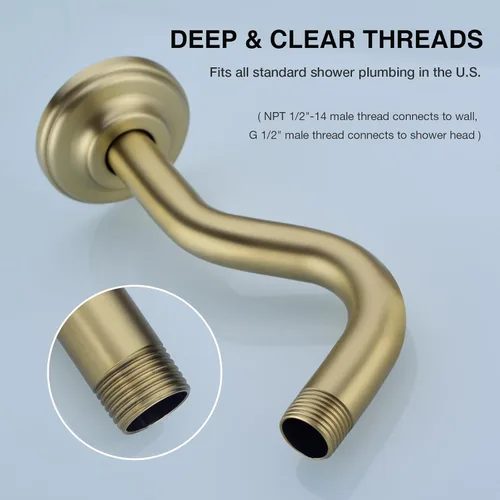 Vista 4 de Brazo de ducha curvo en forma de "S" de 8 pulgadas con brida, extensión de cabezal de ducha de acero inoxidable de repuesto, brazo de tubo