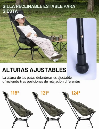 Vista 4 de WildCall Silla de camping plegable ligera, silla antihundimiento, respaldo
