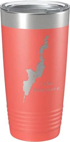 Vista 14 de Lake Bomoseen Map Tumbler Travel Mug Insulated Laser Engraved Coffee Cup Vermont 20 oz Black