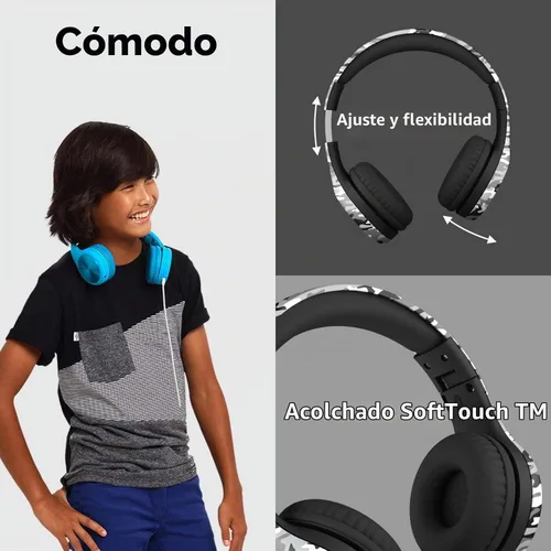 Vista 2 de LilGadgets Connect+ Pro - Auriculares con cable para niños con micrófono, limitación de volumen con cable, tecnología SharePort y acolchado