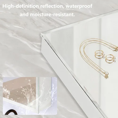 Vista 4 de Botiquín de baño con espejo sin marco, botiquín de 16 x 26 pulgadas con almacenamiento, espejo biselado rectangular sin marco, instalación