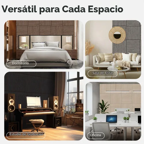 Vista 8 de AKUMAX Paquete de 4 paneles de madera, paneles de pared con listones 3D para pared, techo y absorción de sonido, paneles de pared de madera