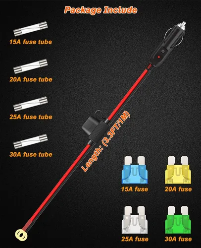Vista 7 de 12AWG Cable de Cargador de Encendedor de Cigarrillos Resistente, Cable Adaptador de Encendedor de Cigarrillos Macho de 3.3FT con Luz LED y Caja