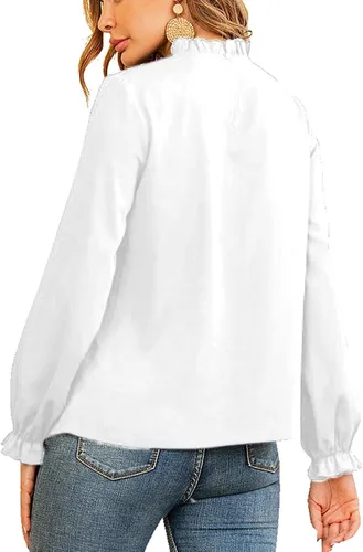 Vista 2 de LYANER Blusa de manga larga con volantes y cuello alto para mujer