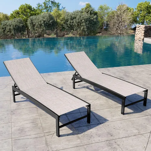 Vista 15 de Crestlive Products Sillas de salón exteriores, Sillas de aluminio para piscina, Tumbona reclinable ajustable de cinco posiciones para bronceado Beige