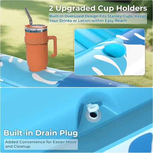 Vista 4 de Flotador inflable para tumbona de piscina, 70 x 46 pulgadas, flotadores de piscina para adultos con almohada, flotador de balsa para bañera Azul