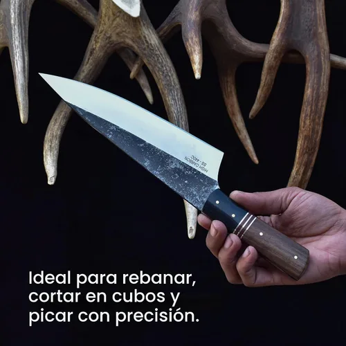 Vista 5 de Knives Ranch Cuchillo de chef rústico hecho a mano, hoja de acero inoxidable de alto carbono 440C de 8-3/8 pulgadas, cuchillo de cocina total