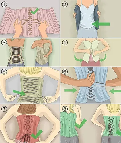 Vista 4 de NIYIGEJI Corsé de satén sexy con huesos fuertes con cordones para la cintura, corsé moldeador de cuerpo
