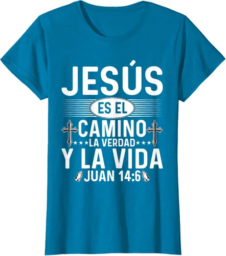 Vista 55 de Camisetas Cristianas en español Versículos Biblia Juan 14:6 Camiseta, Negro, S