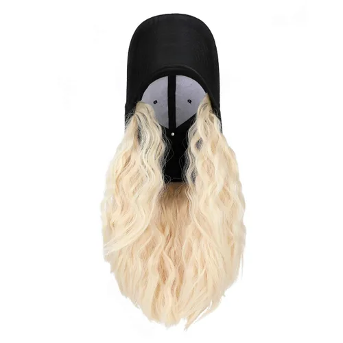 Vista 4 de AynnQueen Gorra de béisbol con extensiones de cabello para mujer, gorra ajustable con peluca sintética adjunta de 24 pulgadas, cabello ondulado