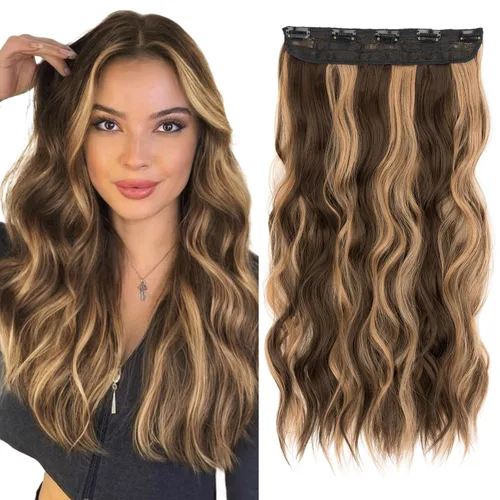 Vista 19 de S-noilite Extensiones de cabello de una pieza con clip, color rubio balayage de 18 pulgadas, en forma de U, extensiones de cabello de trama de una