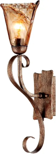 Vista 4 de Amber Scroll - Juego de apliques de pared de bronce de vidrio de 23 1/2 pulgadas