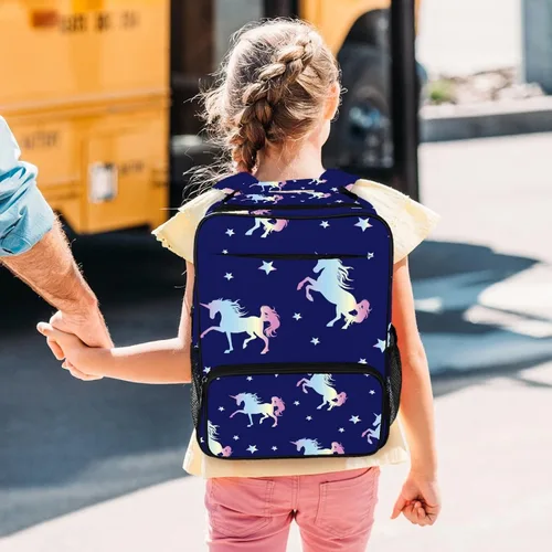 Vista 7 de PDFAFO Mochila para niños y niñas, bolsas escolares para jardín de infantes, primaria, regreso a la escuela, viajes, 15 pulgadas, Arcoíris