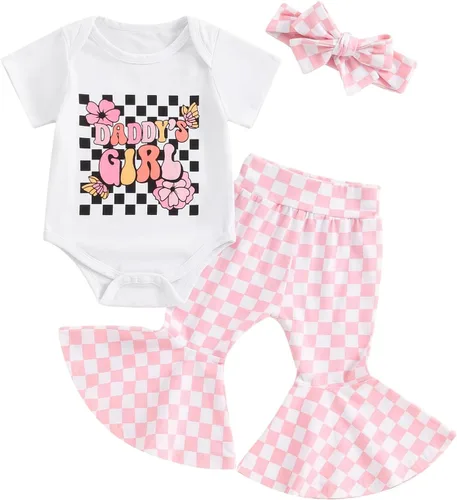 Vista 149 de Sejardin Ropa de verano para bebé y niña, recién nacida, manga corta, con letras, mameluco elástico con diadema