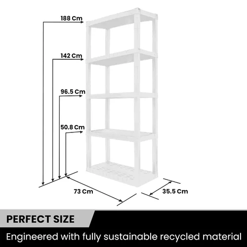 Vista 3 de Oskar - Estantes de almacenamiento de plástico resistentes para garaje, cocina, baño, sótano, habitación de los niños, estante organizador blanco