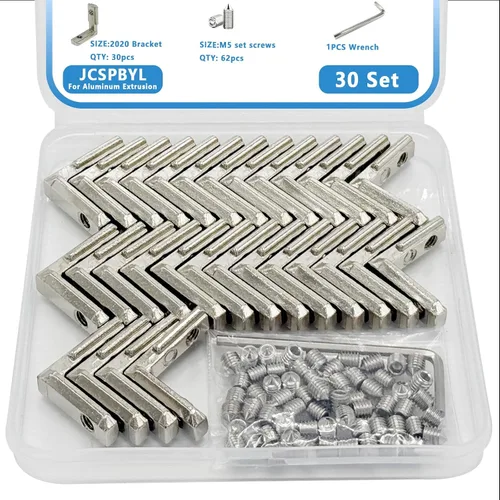 Vista 10 de 8 juegos de accesorios de hardware de extrusión de aluminio 2020 con tuercas roscadas M5 y llave para riel de ranura en V en ángulo de 45 grados